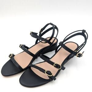 Stuart Weitzman Grecian Buckle Wedge Sandal Women's Black Size US6B EU36.5